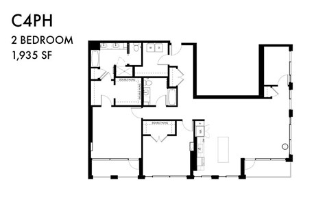 A floor plan of a 2 bedroom apartment with 1,935 square feet.